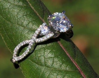 Diamond Engagement Ring - 1.50 carat Round - Pave - Antique Style - 14K white gold - Weddings- Luxury- Brides - bp003