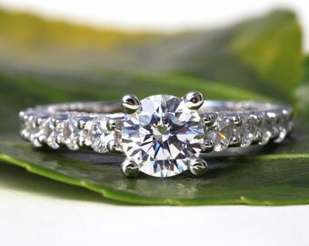 2.71 carats - Round cut Diamond Engagement Ring - 14k White gold- weddings - brides - Bp008