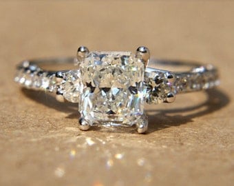 Certified - 1.90 carats - RADIANT cut Diamond Engagement Ring - 14k White gold- weddings - brides - Bp018