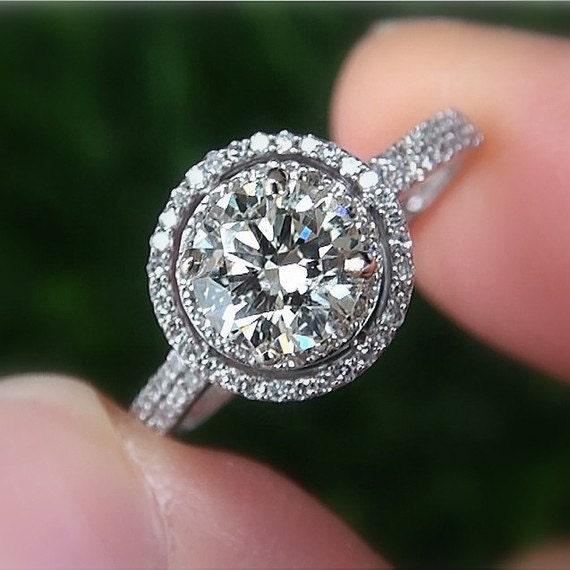 Round - Double Halo - Pave - Antique Style - Diamond Engagement Ring ...