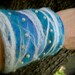 SALE Blue and White Ocean Cuff Needlefelted with Tiny Vintage Faux Pearls Recycled Glass Buttons Unique Cuff Bracelet