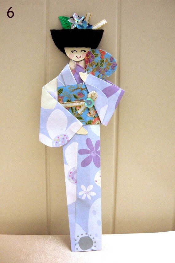 Origami Japanese Girl Geisha Bookmarks Set of 2 SALE