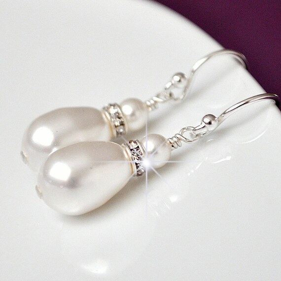 Swarovski Bridal Earrings Drop Pearl Earrings. by somethingjeweled