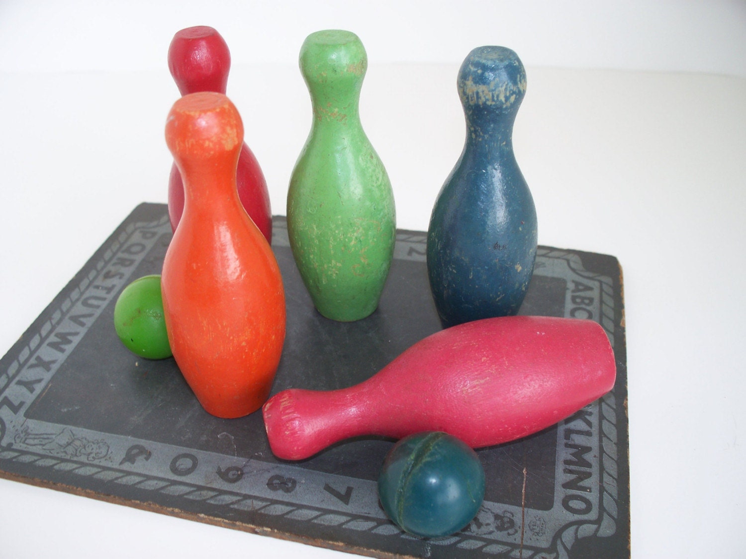 vintage childrens wooden bowling pins