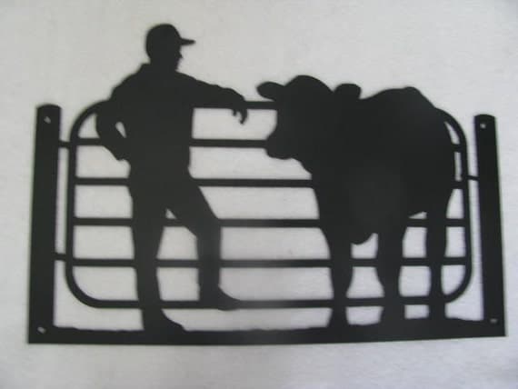 Farmer and His Cow Metal Wall Art Silhouette by cabinhollow