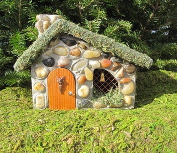 Stone Fairy House with Fairy Charm & Crystal