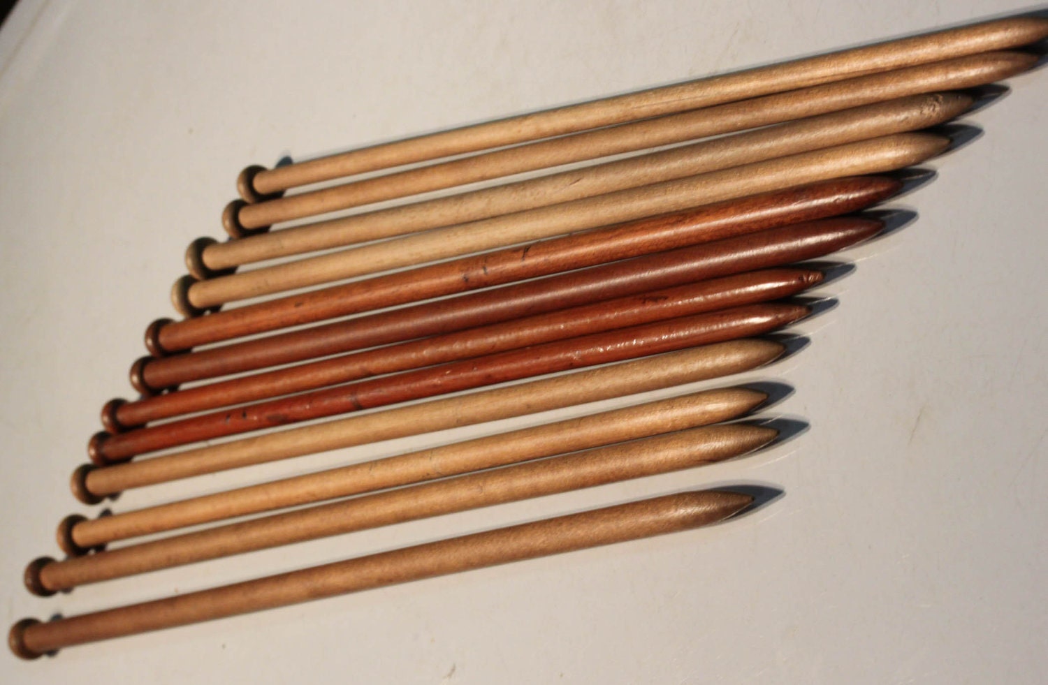 10 Vintage Wood Knitting Needles