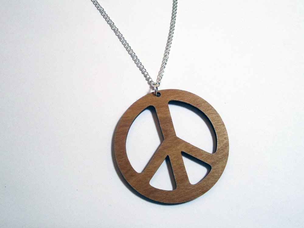 PEACE SIGN PENDANT Large Peace Necklace Laser Cut Wooden on 24