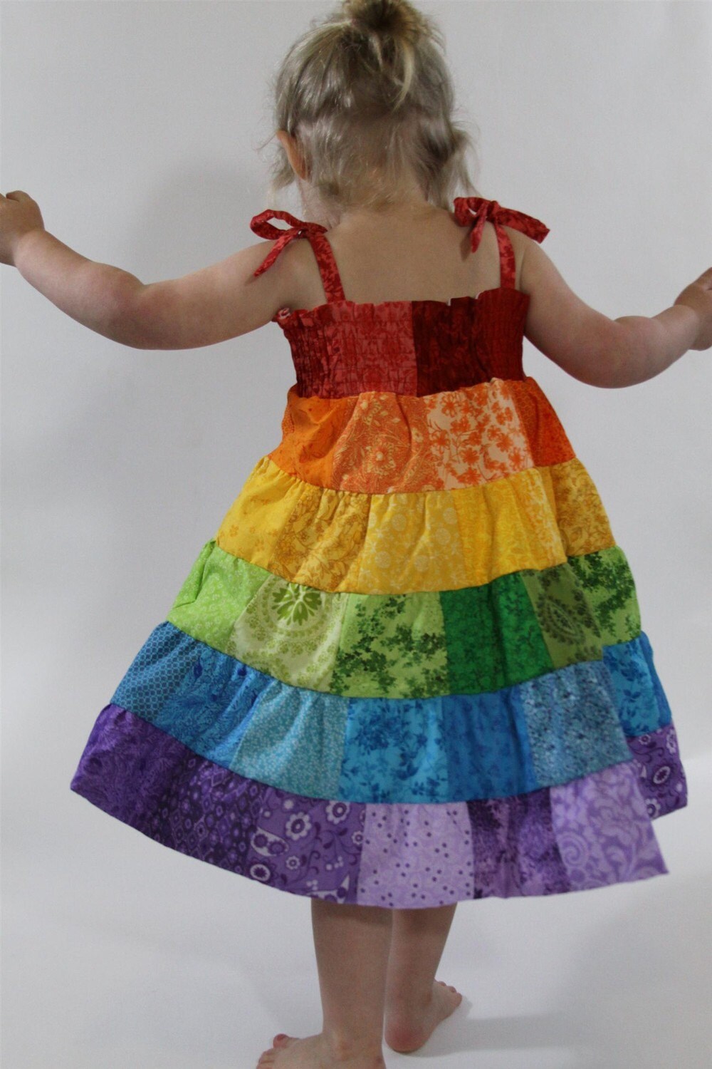 Rainbow Dress Toddler/Girls Patchwork Smocked Twirl Sundress