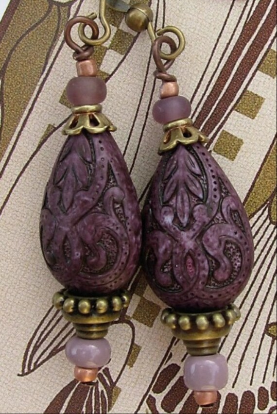 earrings purple vintage teardrop by divinedepth on Etsy