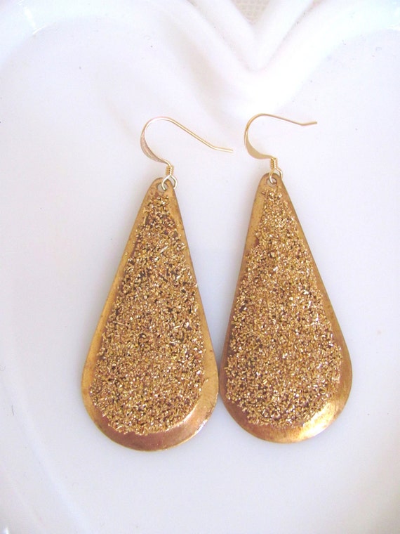 Teardrop Gold Sparkle Drop Earrings