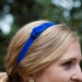 Velvet Skinny Bow Stretch Headband - Cobalt Blue, Gold, Emerald, Black, Silver, or Garnet Red