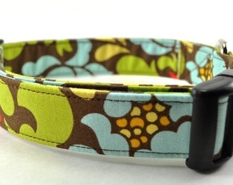 Brown and Green Floral Dog Collar - The Bella
