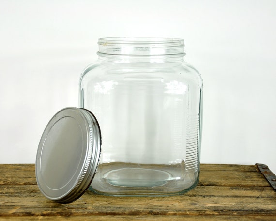 Vintage Large Glass Jar With Silver Lid 1351