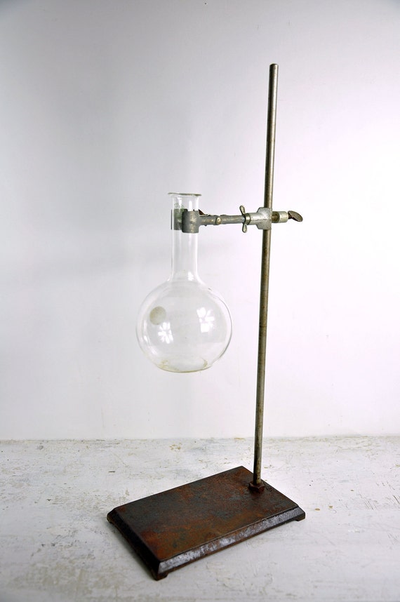 Vintage Laboratory Metal Beaker Stand with Beaker