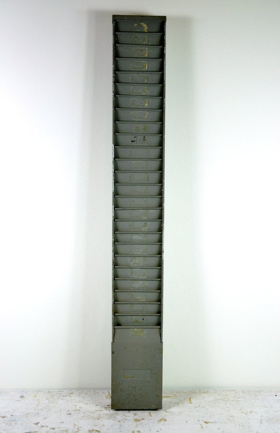 Vintage Industrial Metal Time Card Rack / Card Holder