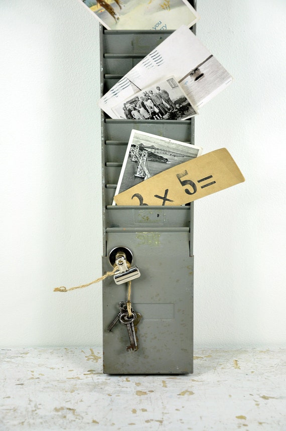 Vintage Industrial Metal Time Card Rack / Card Holder