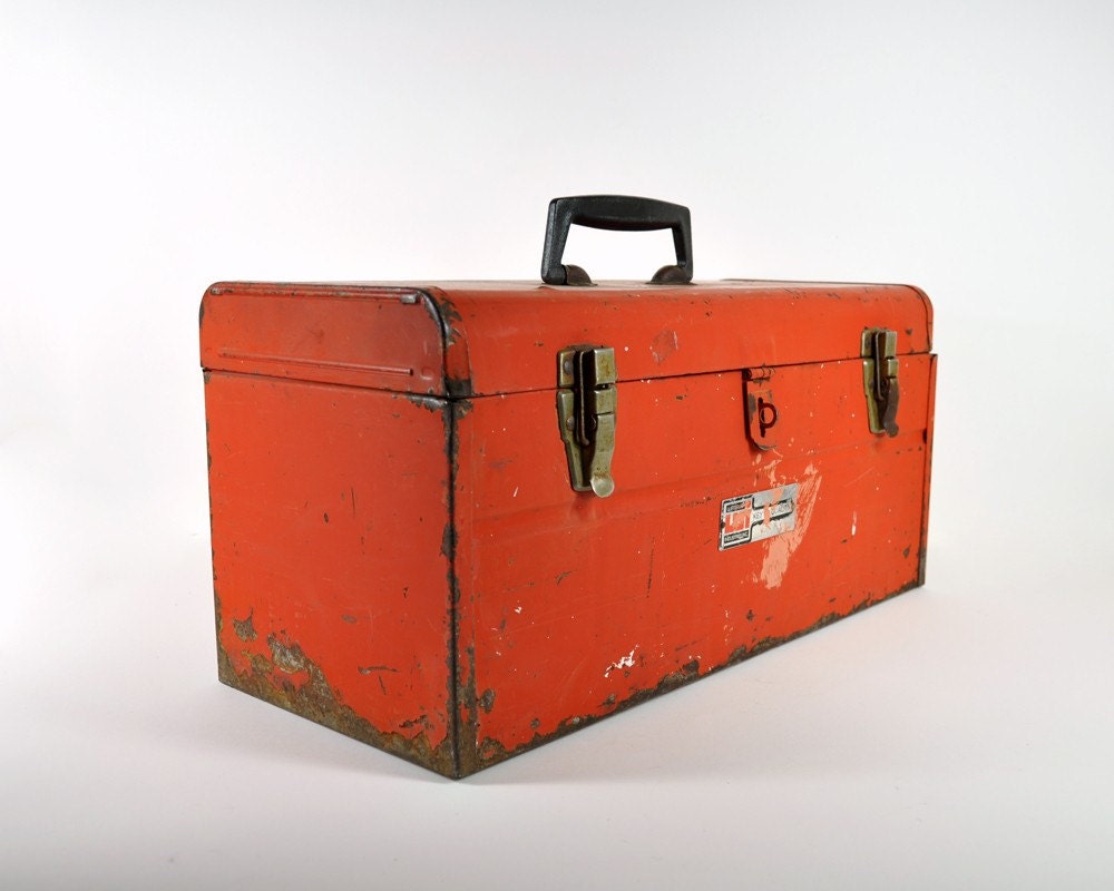 Vintage Large Red Metal Tool Box