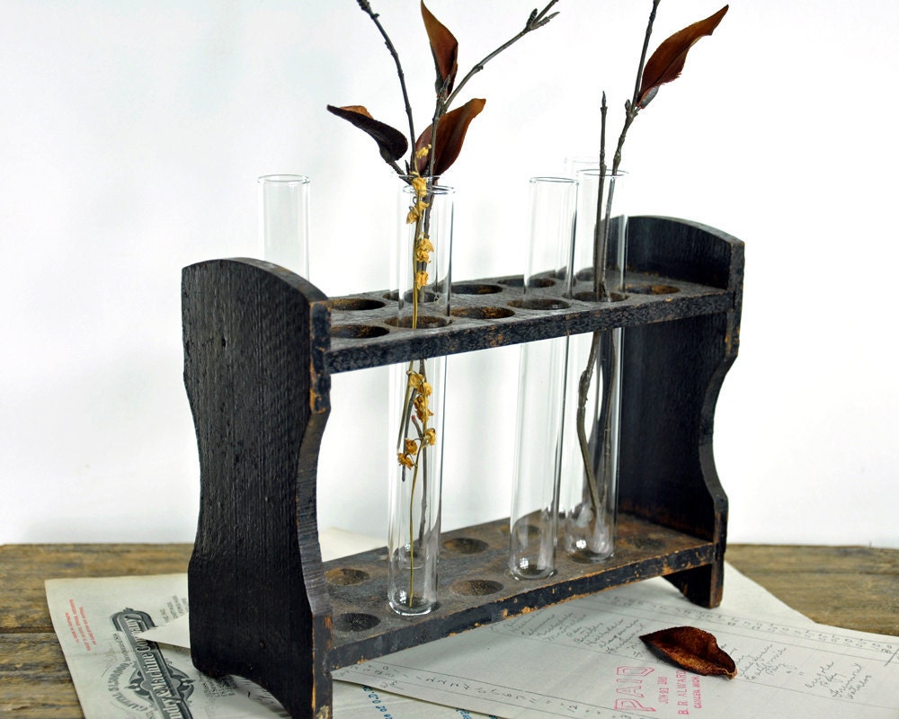 Vintage Wood Chemistry Test Tube Rack