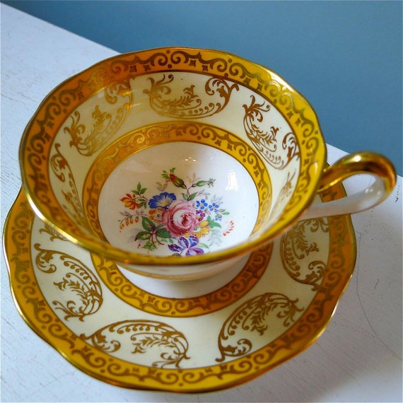 tea Vintage Golden Saucer Albert and Cup cups vintage albert  royal Royal Yellow Tea