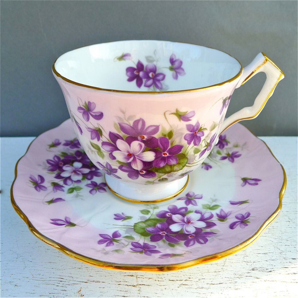 Vintage Aynsley Violette Tea Cup and Saucer 1960
