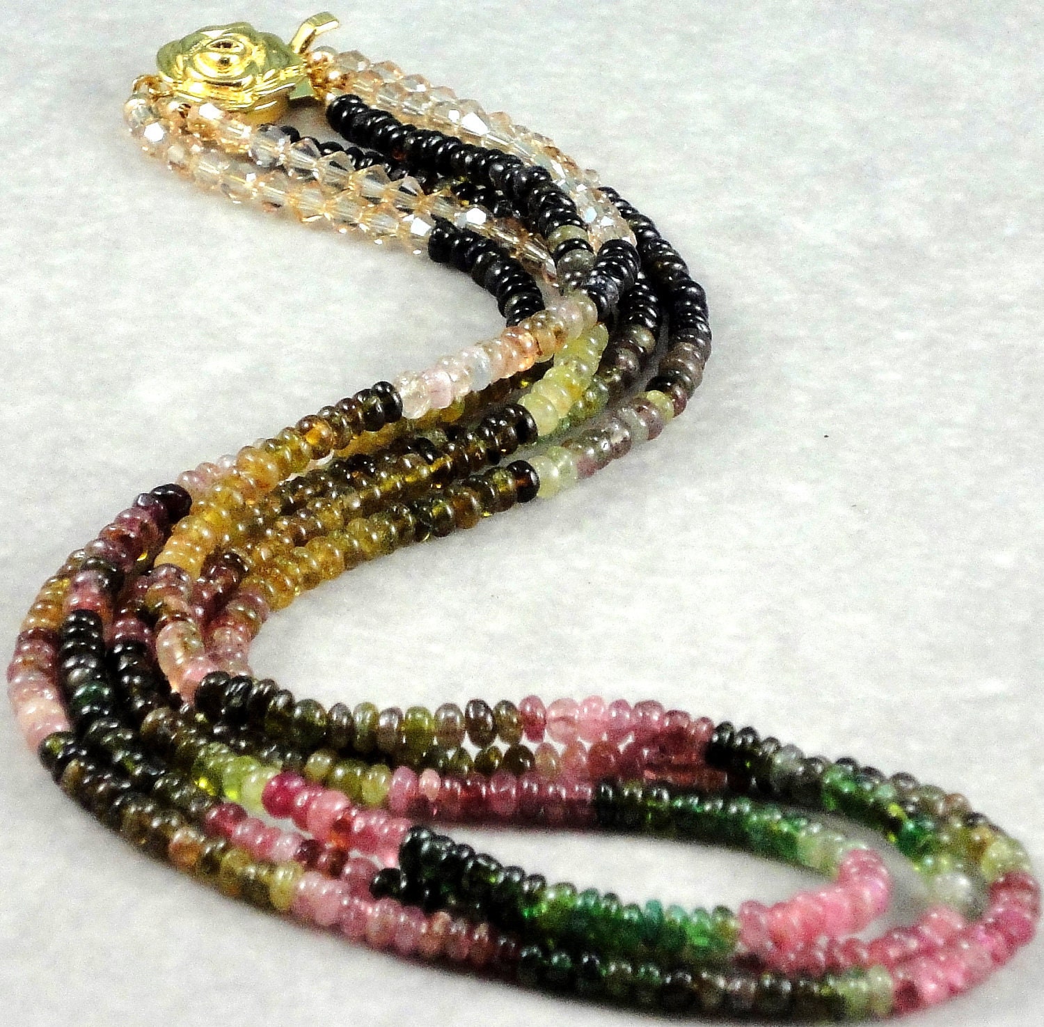 Tourmaline Gemstone Three strand Necklace by DesignedByVal on Etsy