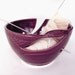 Beautiful Knitting Yarn Bowl, caddy, bright Eggplant Purple twisted leaves knitter gift knit Handmade ceramics MADE to ORDER