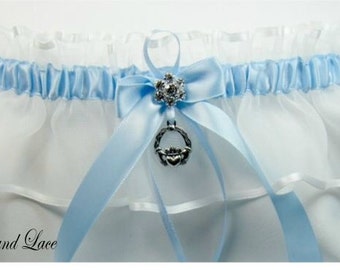 BLUE IRISH Wedding garters Claddaugh keepsake Garter