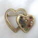 Emmons vintage gold tone double heart brooch pin w/ red blue green rhinestones