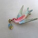 Gold tone bird brooch pin with pink, blue enamel with Catholic Mary medal