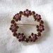 Round circle wreath pin brooch with burgundy & pink rhinestones. Vintage pin. Vintage brooch