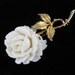 Off white rose flower pin brooch w/gold tone stem by Accessocraft NYC