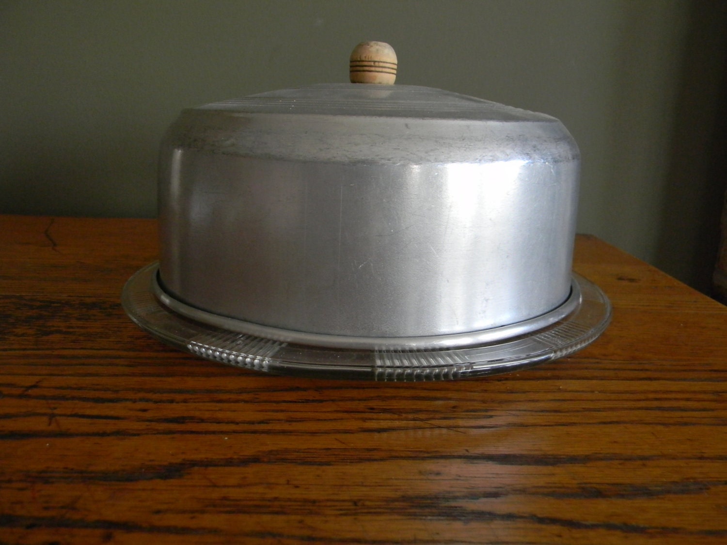 Cake Carrier Cake Taker Farmhouse Chic Vintage Metal and Glass