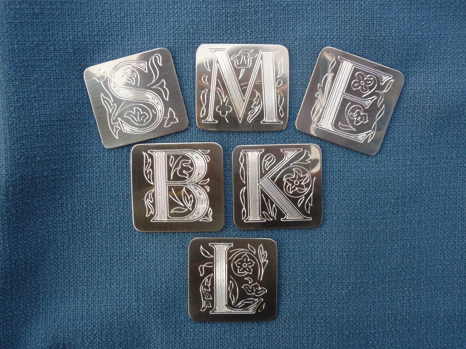 Monogram Pin Single Ornate Engraved Initial Pewter. Choose