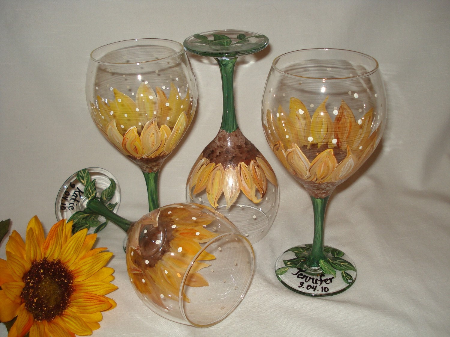 Hand Painted Sunflower Wine Glass Personalized