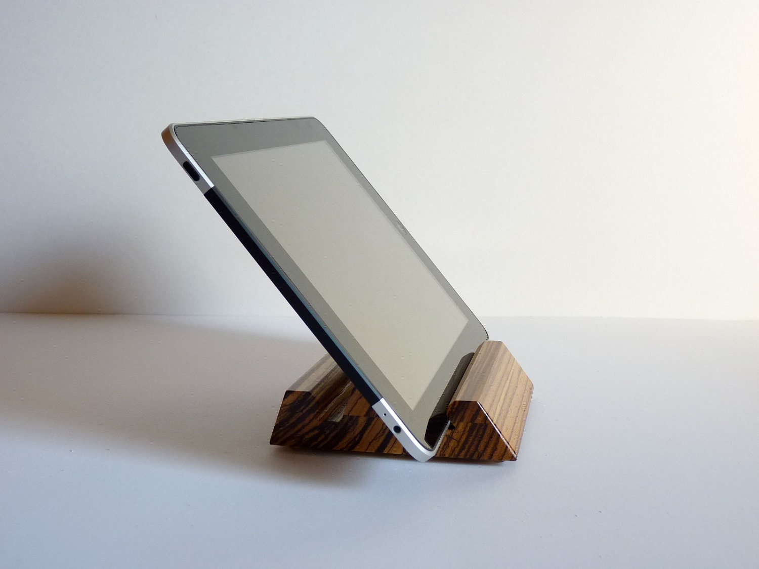 Zebrawood iPad Stand Compact Wooden Tablet Holder Low Profile