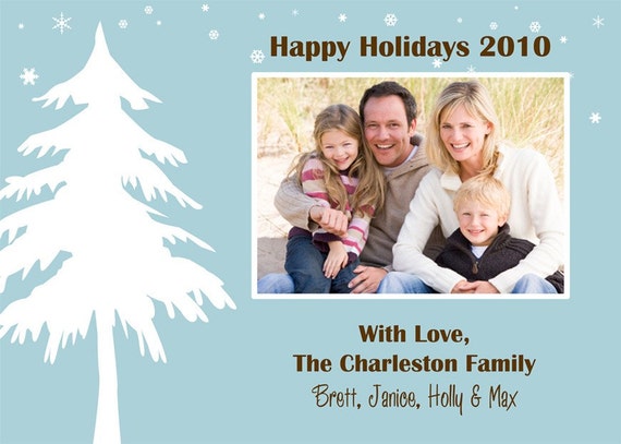 Blue Tree Christmas Photo Card - Customizable Il_570xn