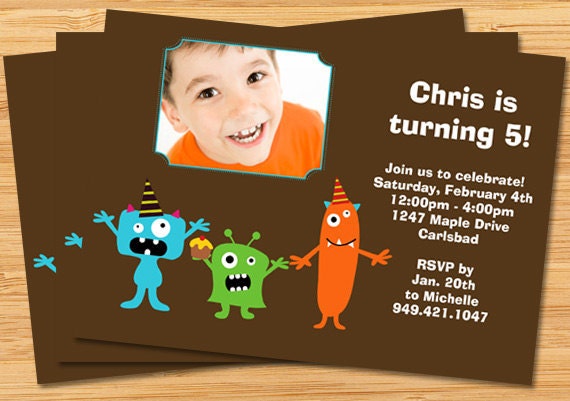 Cute Monster Birthday Party Invitation Il_570xn