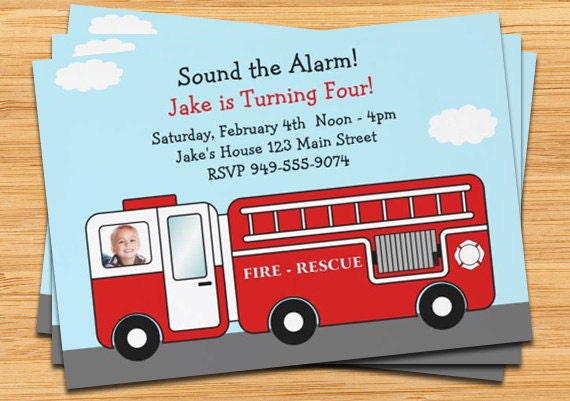 Red Firetruck Birthday Party Invitation - Customize with Your Childs Photo Il_570xn