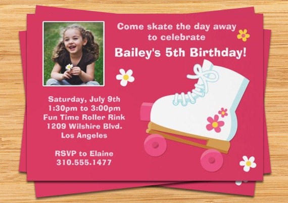Pink Roller Skating Birthday Party Invitation Il_570xn