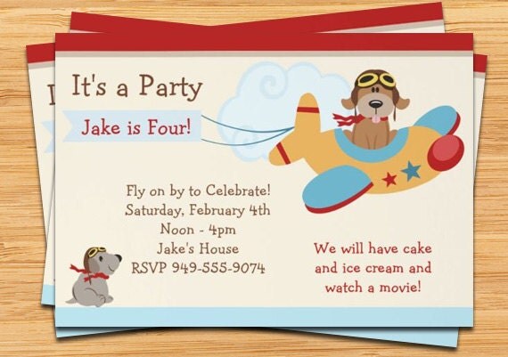 Kids Birthday Party Invitations - Airplanes with Cute Dogs Il_570xn