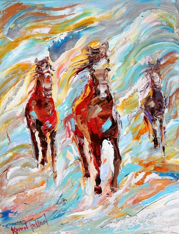 Original oil painting Abstract Wild Horses impressionism