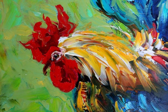 Original Oil Painting Impasto Rooster Palette By Karensfineart