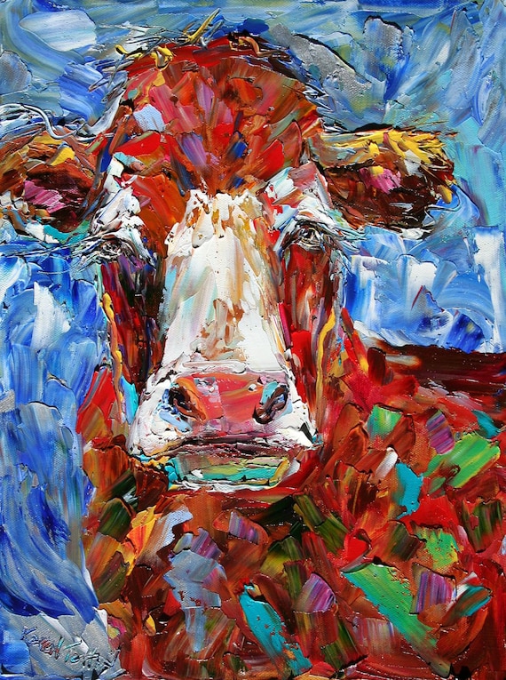 Original oil painting ABSTRACT MODERN COW Bovine fine art