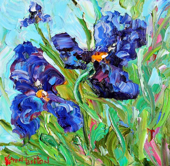 Items similar to SALE Original Textured Palette Knife Iris Irises Oil ...