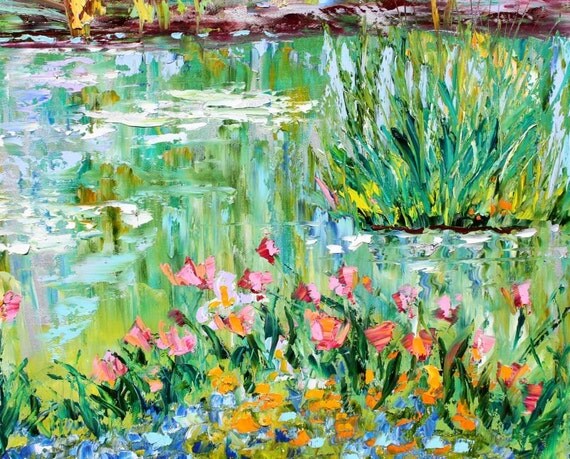 Original oil painting MONET GARDEN LANDSCAPE by Karen Tarlton