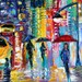 Original oil painting New York City Rain impressionism palette knife fine art by Karen Tarlton