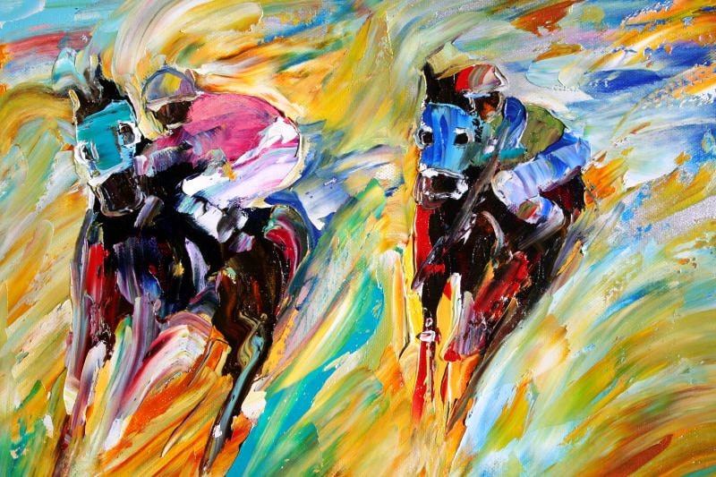 Original oil painting Kentucky DERBY HORSE RACE impasto