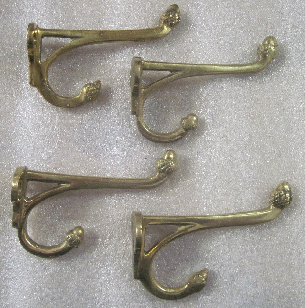 1 solid cast brass hall tree hooks with acorn tips number 1973
