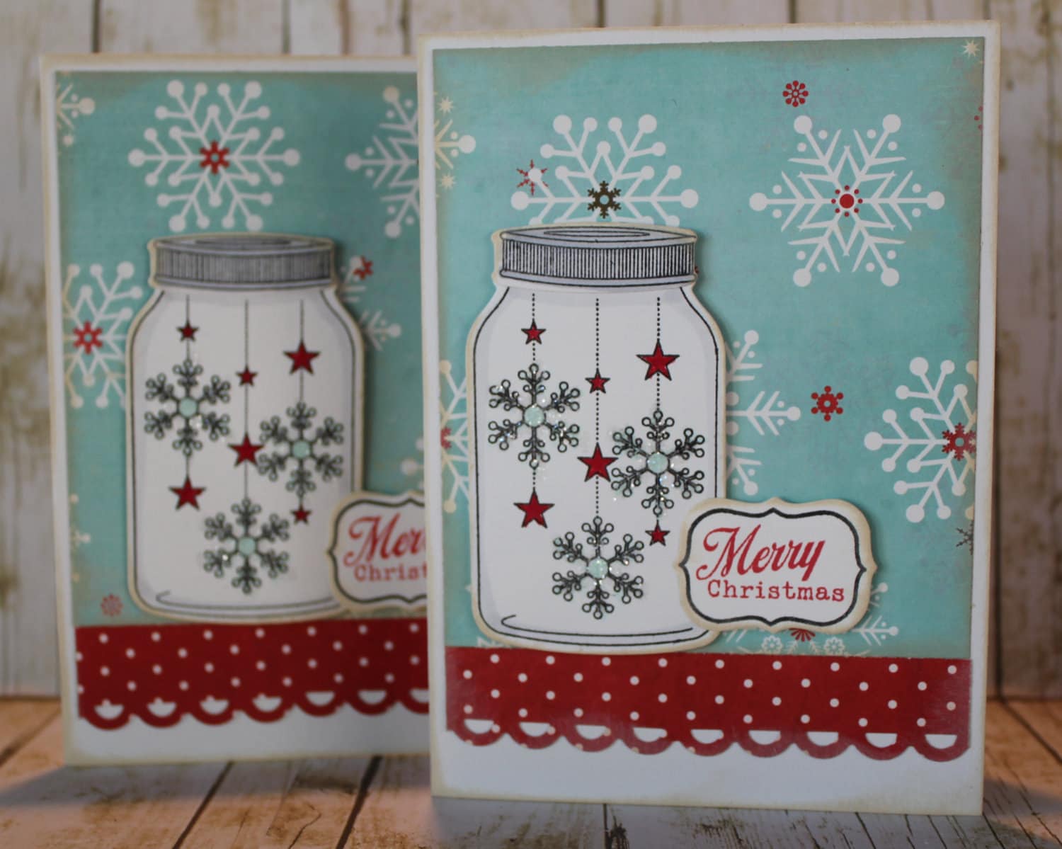 Set of 6 Handmade Merry Christmas Snowflakes in Jar Cards with